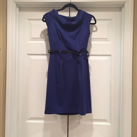 Blue Wide Collar Dress with Belt - Picture 2 of 4
